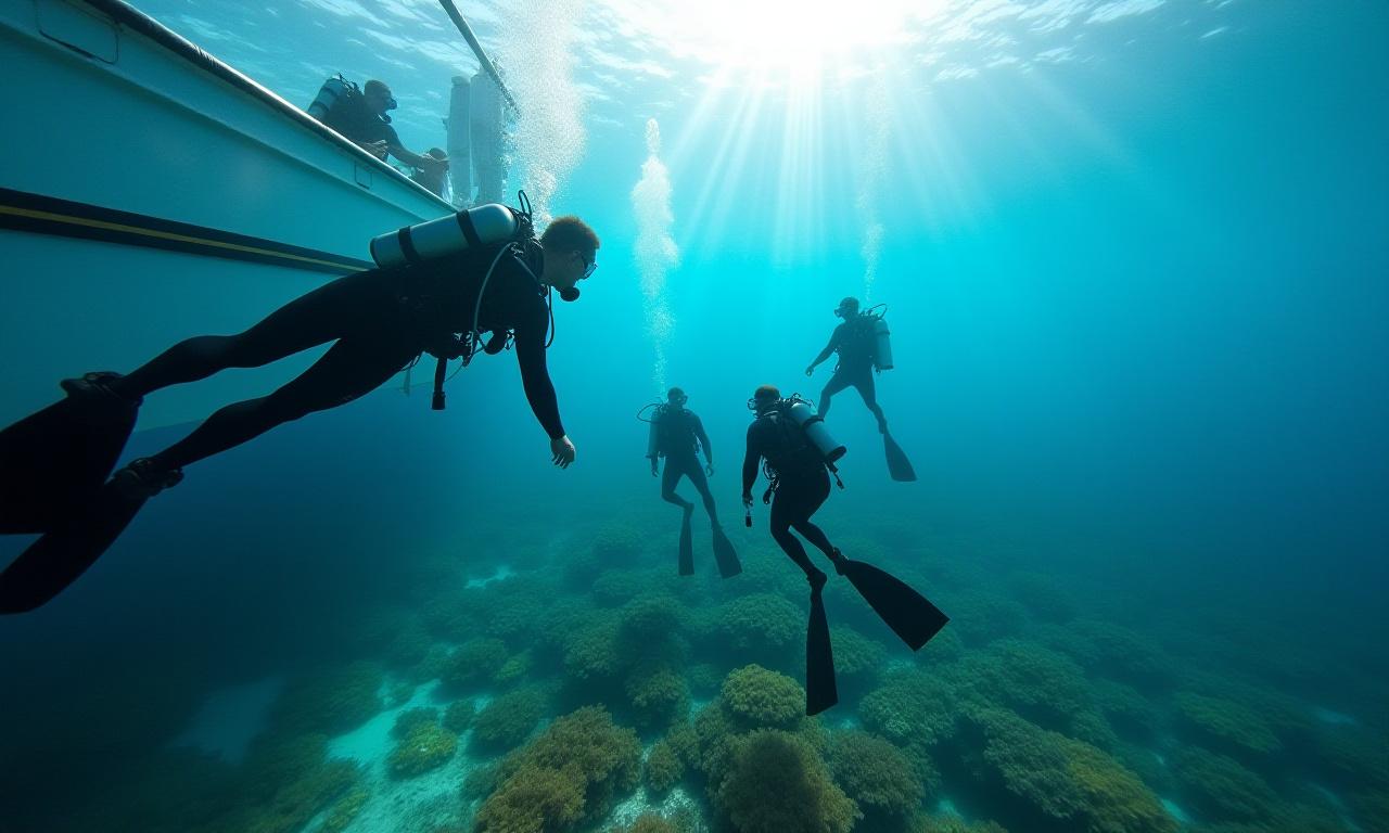 Equipo de Atlantea Visuals preparándose para una inmersión en aguas cristalinas