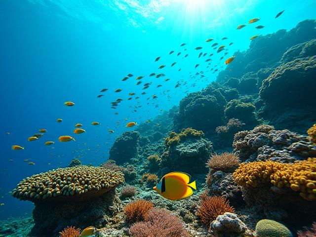 Arrecife de coral vibrante con peces tropicales brillantes